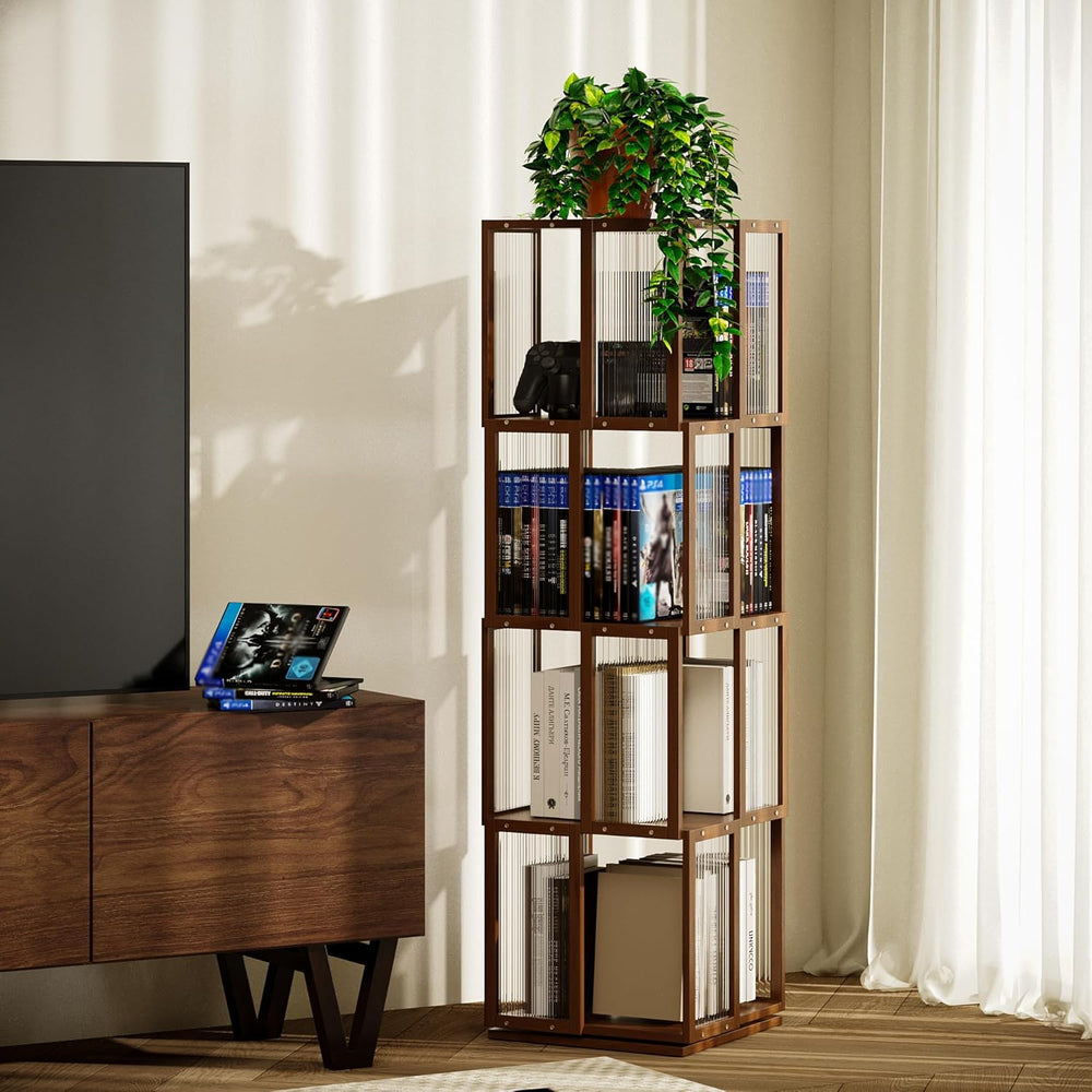 Rotating Bookshelf Tower 4 Tier 360degreesstorage Spinning