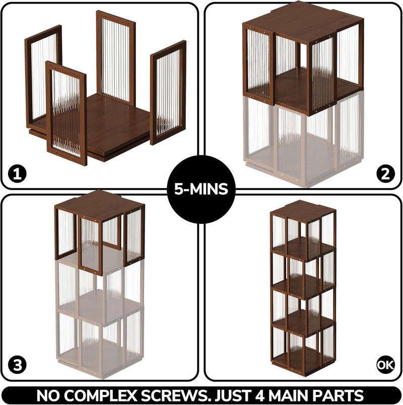 Rotating Bookshelf Tower 4 Tier 360degreesstorage Spinning
