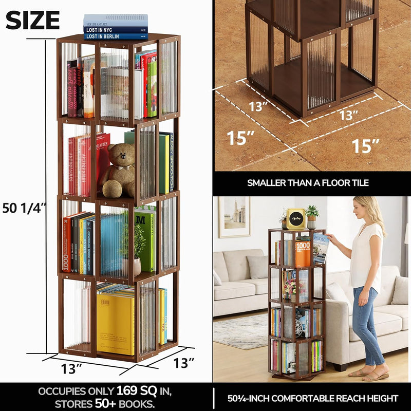 Rotating Bookshelf Tower 4 Tier 360degreesstorage Spinning