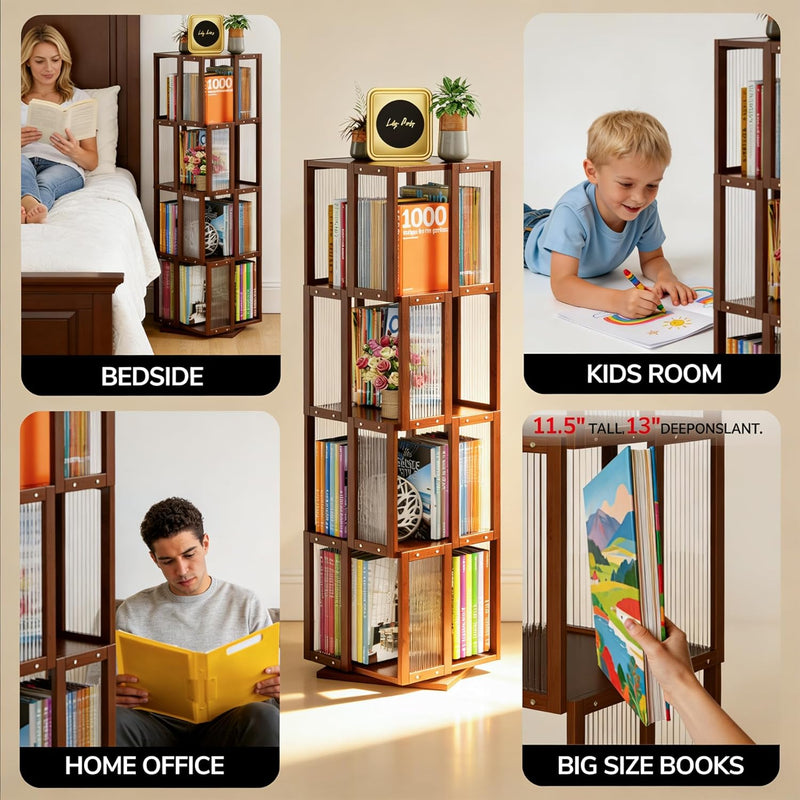 Rotating Bookshelf Tower 4 Tier 360degreesstorage Spinning