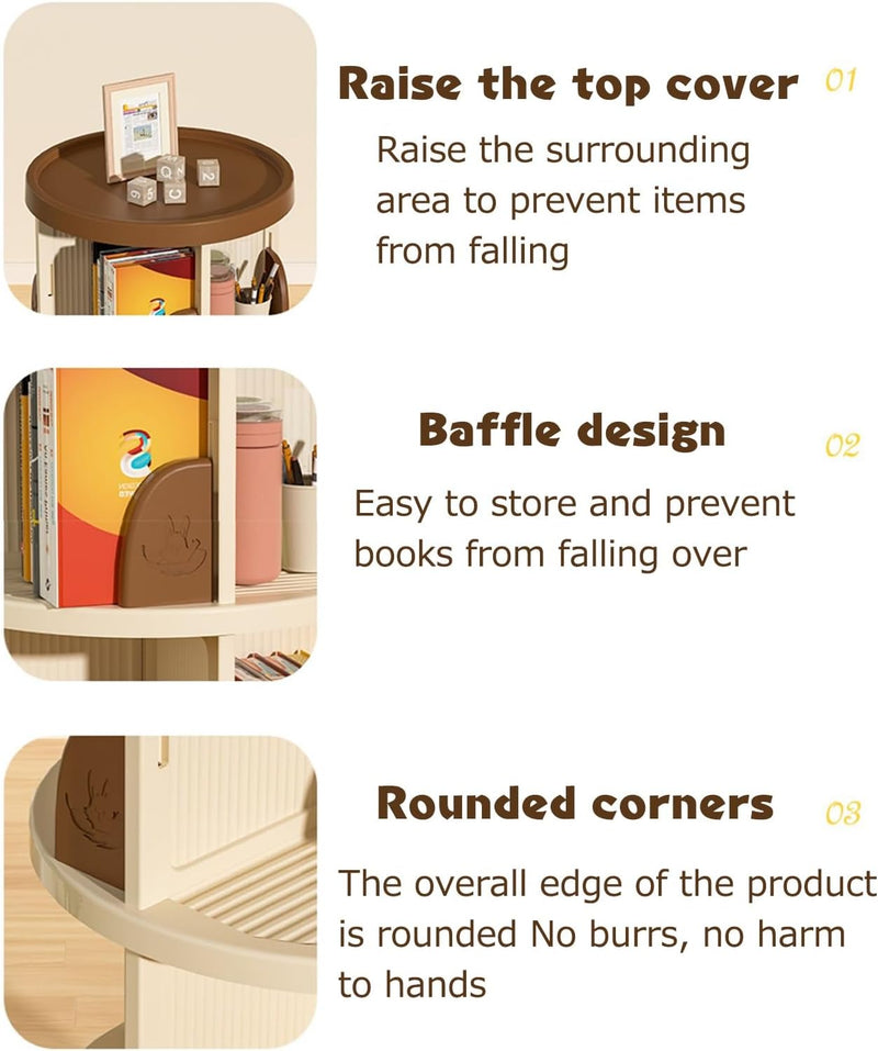 Rotating Bookshelf Tower Bookcase 360 Book Shelf