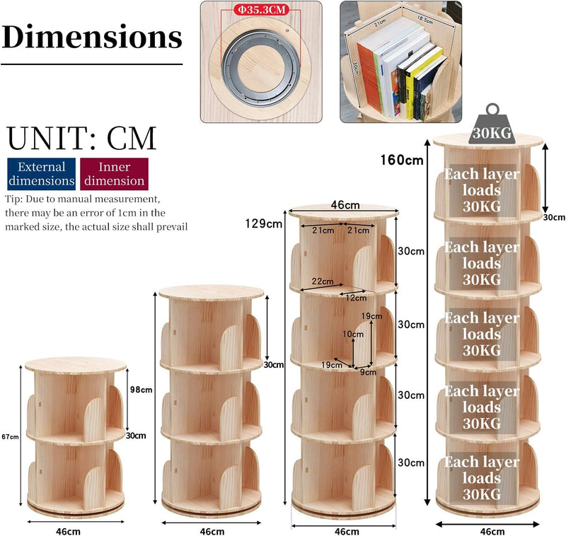 Rotating Hexagonal Children's Bookcase Tall Floor Standing