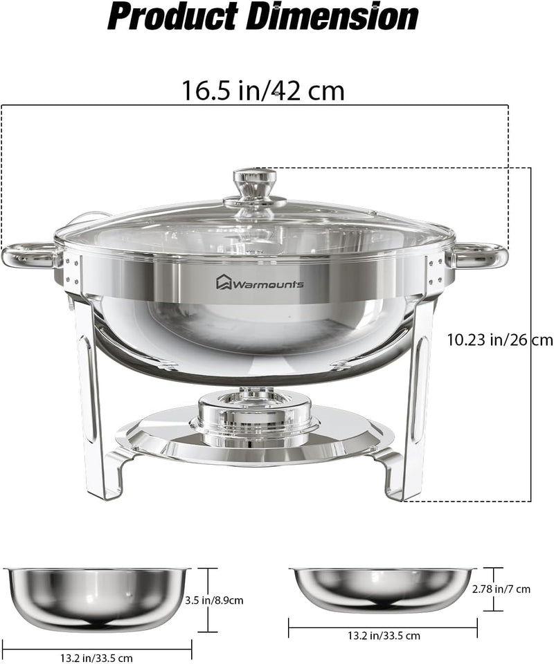 Round Chafing Dish Buffet Set with Glass Lid (4 Pack)