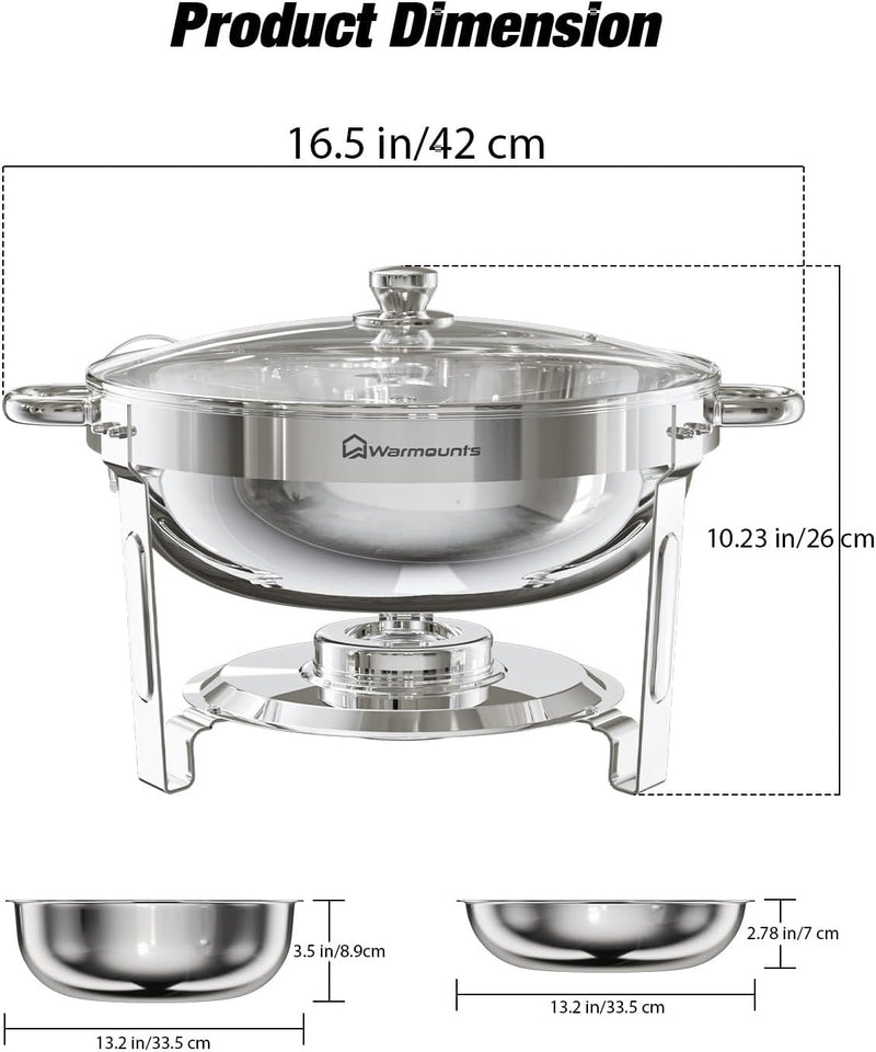Round Chafing Dish Buffet Set with Glass Lid (4 Pack)