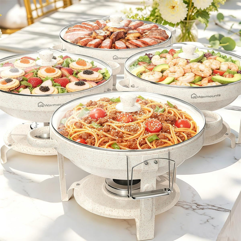 Round Chafing Dish Buffet Set with Glass Lid (4 Pack)