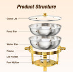 Round Chafing Dish Buffet Set with Glass Lid (4 Pack)