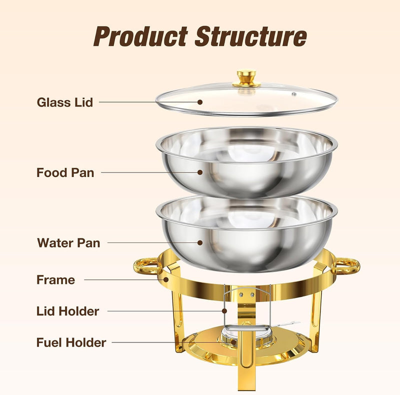 Round Chafing Dish Buffet Set with Glass Lid (4 Pack)