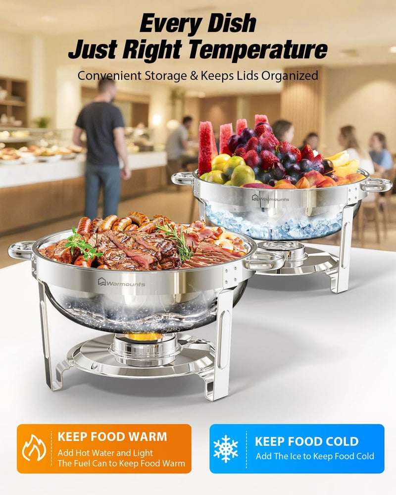 Round Chafing Dish Buffet Set with Glass Lid (4 Pack)