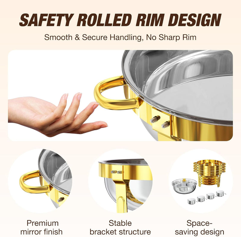 Round Chafing Dish Buffet Set with Glass Lid (4 Pack)