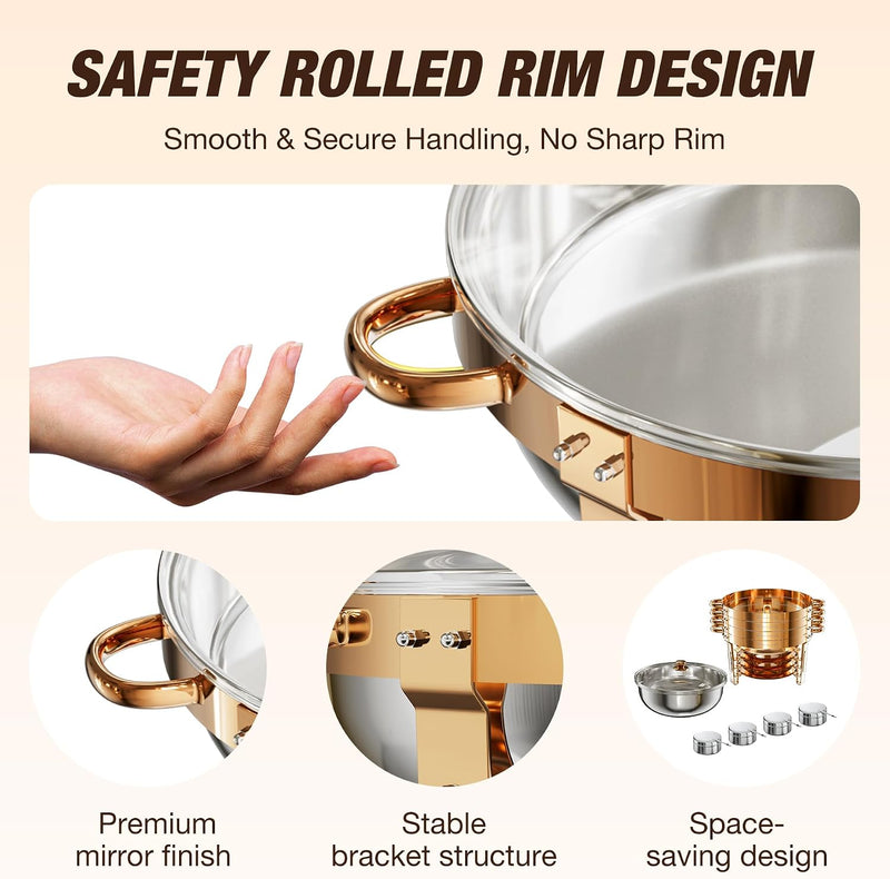 Round Chafing Dish Buffet Set with Glass Lid (4 Pack)