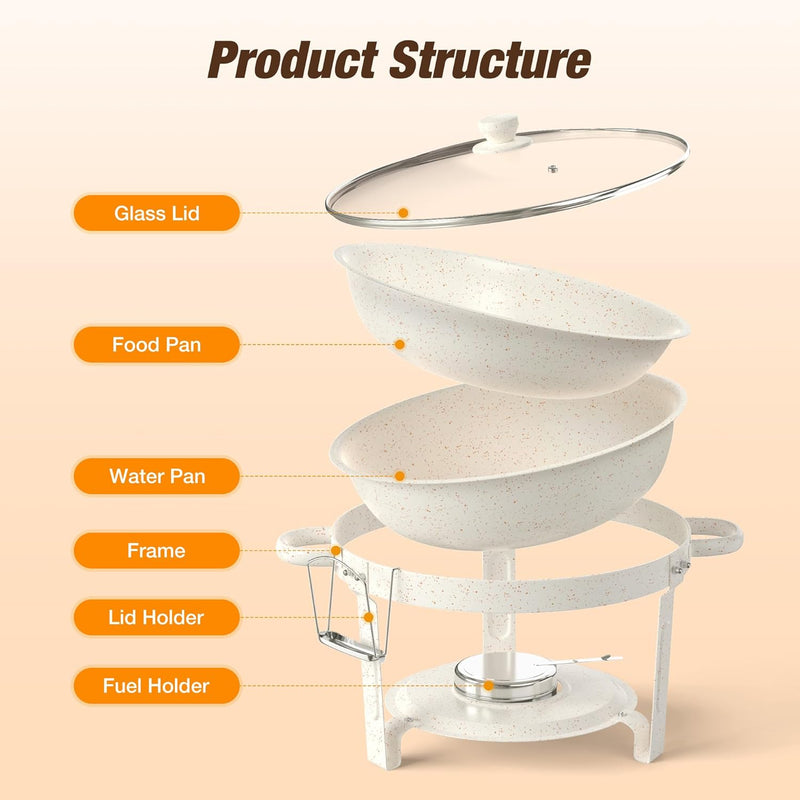 Round Chafing Dish Buffet Set with Glass Lid (4 Pack)