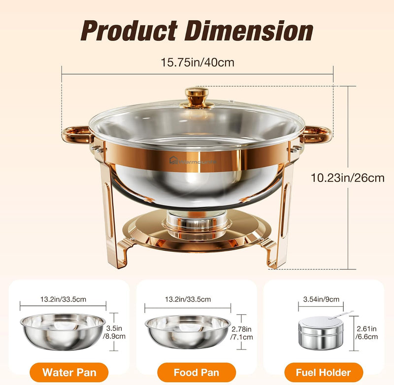Round Chafing Dish Buffet Set with Glass Lid (4 Pack)