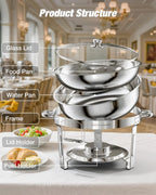 Round Chafing Dish Buffet Set with Glass Lid (4 Pack)