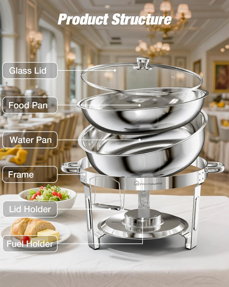 Round Chafing Dish Buffet Set with Glass Lid (4 Pack)