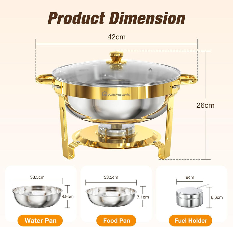 Round Chafing Dish Buffet Set with Glass Lid (4 Pack)