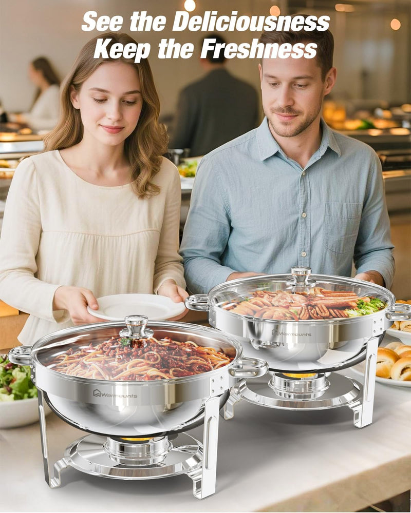 Round Chafing Dish Buffet Set with Glass Lid (4 Pack)
