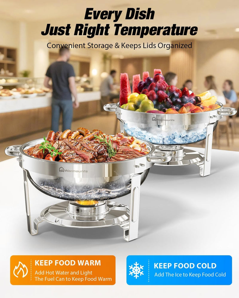 Round Chafing Dish Buffet Set with Glass Lid (4 Pack)
