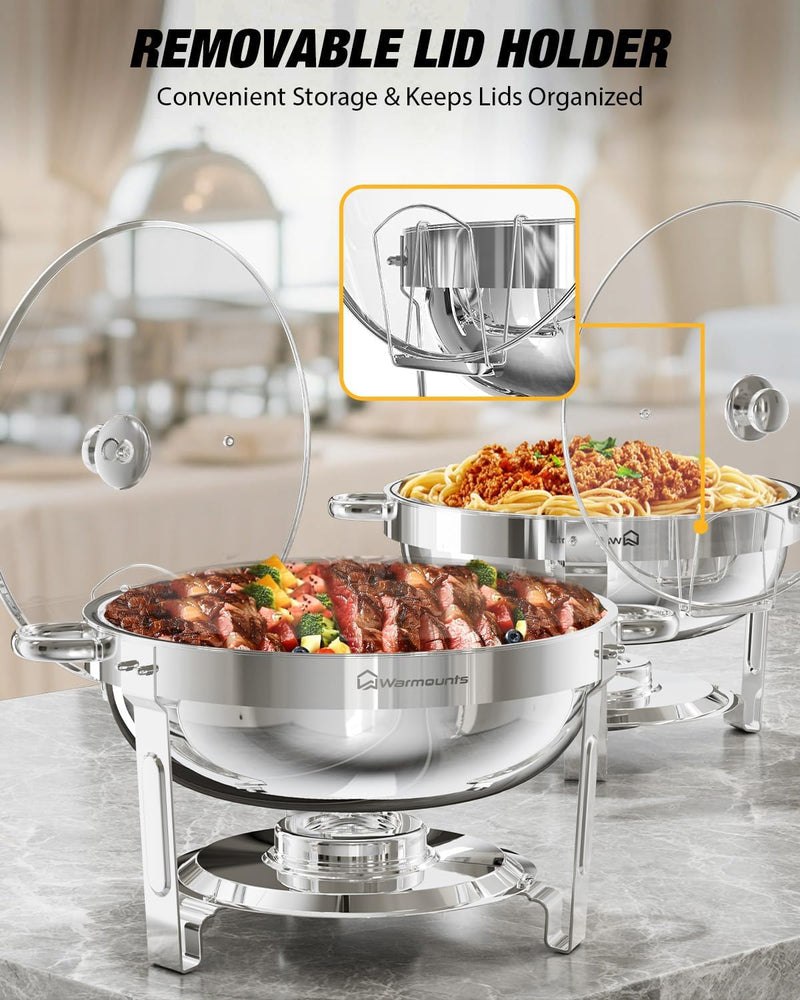 Round Chafing Dish Buffet Set with Glass Lid (4 Pack)