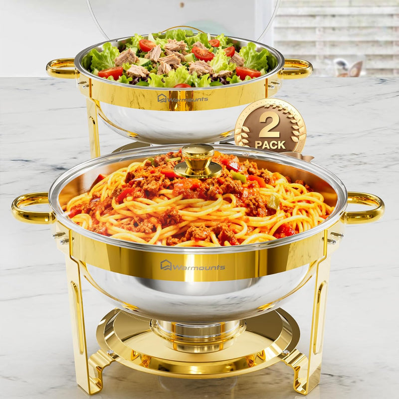 Round Chafing Dish Buffet Set with Glass Lid (4 Pack)