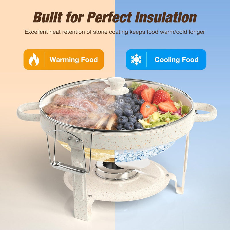 Round Chafing Dish Buffet Set with Glass Lid (4 Pack)