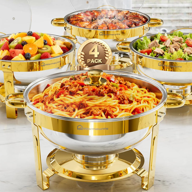 Round Chafing Dish Buffet Set with Glass Lid (4 Pack)