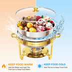 Round Chafing Dish Buffet Set with Glass Lid (4 Pack)