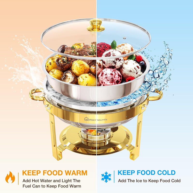 Round Chafing Dish Buffet Set with Glass Lid (4 Pack)