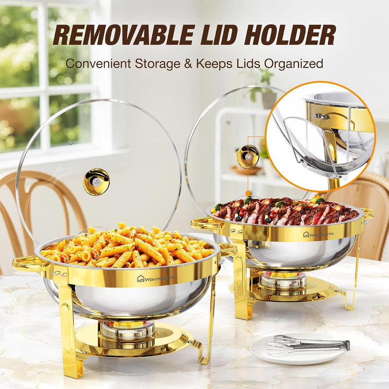 Round Chafing Dish Buffet Set with Glass Lid (4 Pack)