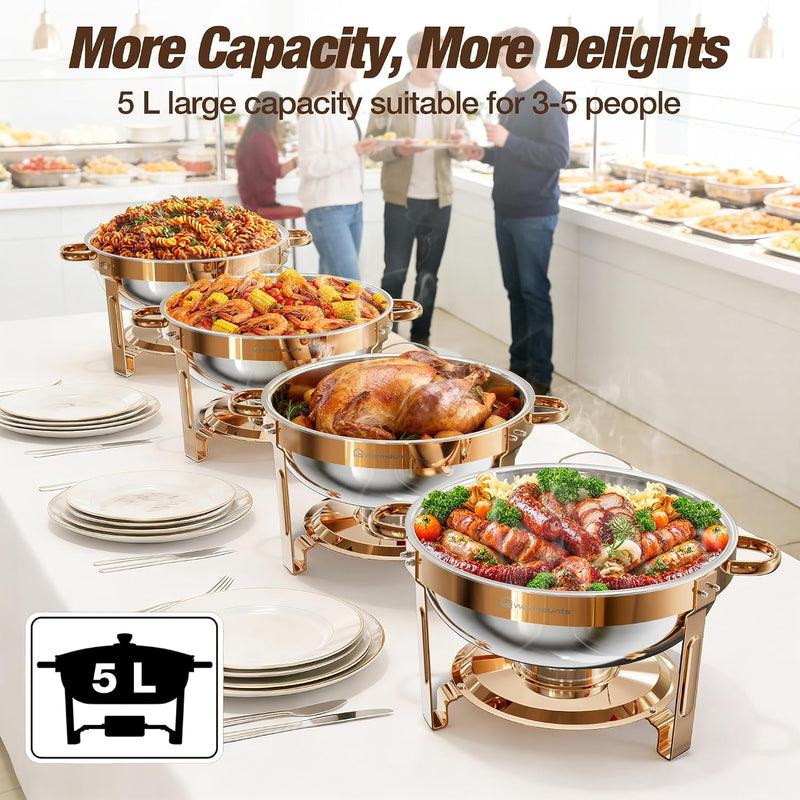 Round Chafing Dish Buffet Set with Glass Lid (4 Pack)