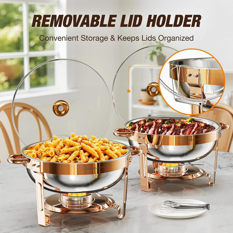Round Chafing Dish Buffet Set with Glass Lid (4 Pack)