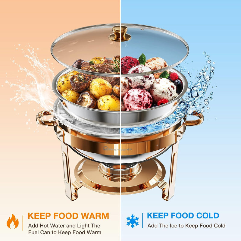 Round Chafing Dish Buffet Set with Glass Lid (4 Pack)