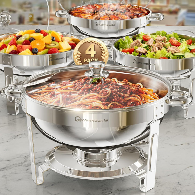 Round Chafing Dish Buffet Set with Glass Lid (4 Pack)