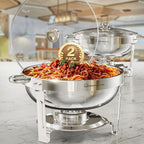 Round Chafing Dish Buffet Set with Glass Lid (4 Pack)