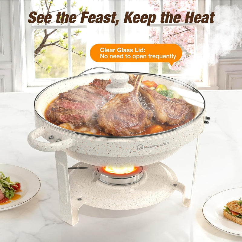 Round Chafing Dish Buffet Set with Glass Lid (4 Pack)