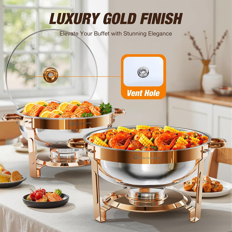 Round Chafing Dish Buffet Set with Glass Lid (4 Pack)