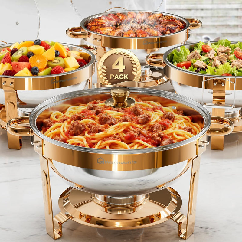 Round Chafing Dish Buffet Set with Glass Lid (4 Pack)