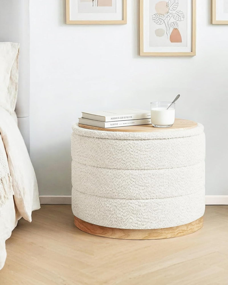 Round Chenille Storage Ottoman Coffee Table Folding Footstool
