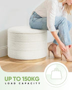 Round Chenille Storage Ottoman Coffee Table Folding Footstool