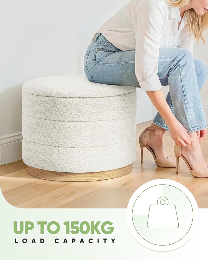 Round Chenille Storage Ottoman Coffee Table Folding Footstool
