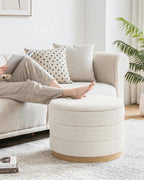 Round Chenille Storage Ottoman Coffee Table Folding Footstool