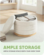 Round Chenille Storage Ottoman Coffee Table Folding Footstool