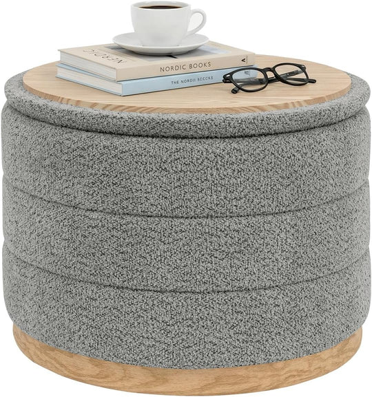 Round Chenille Storage Ottoman Tray Top
