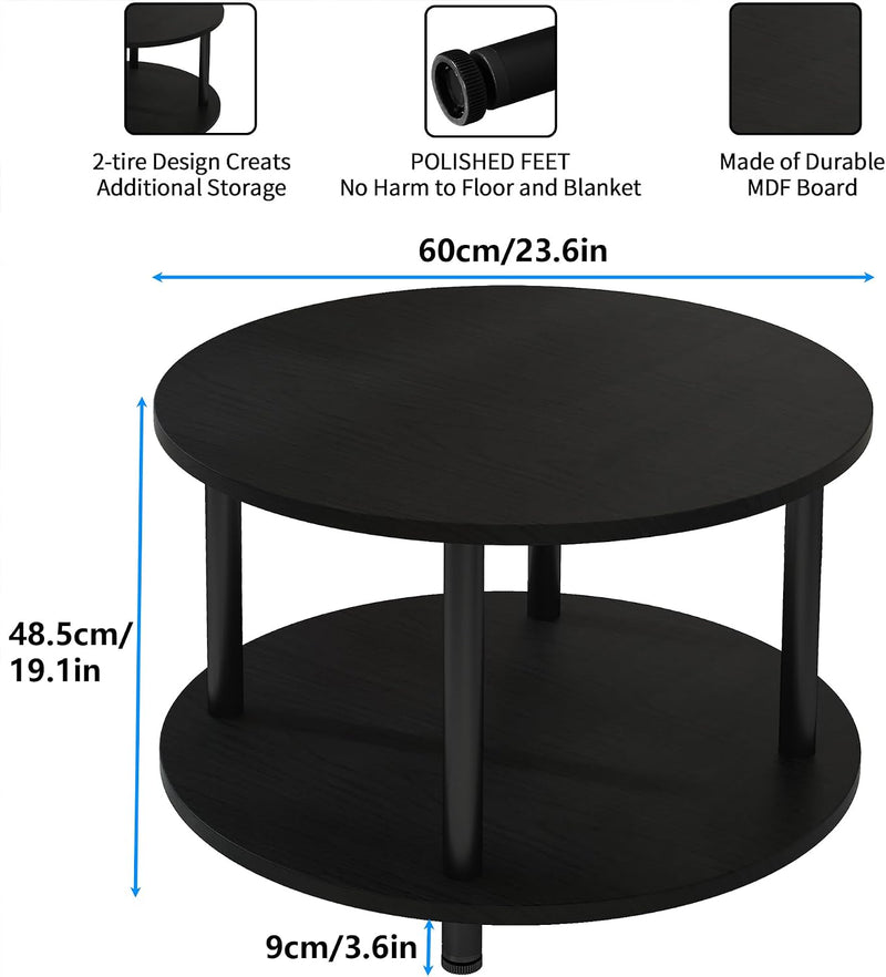 Round Coffee Table 2 Shelves Living Room Side