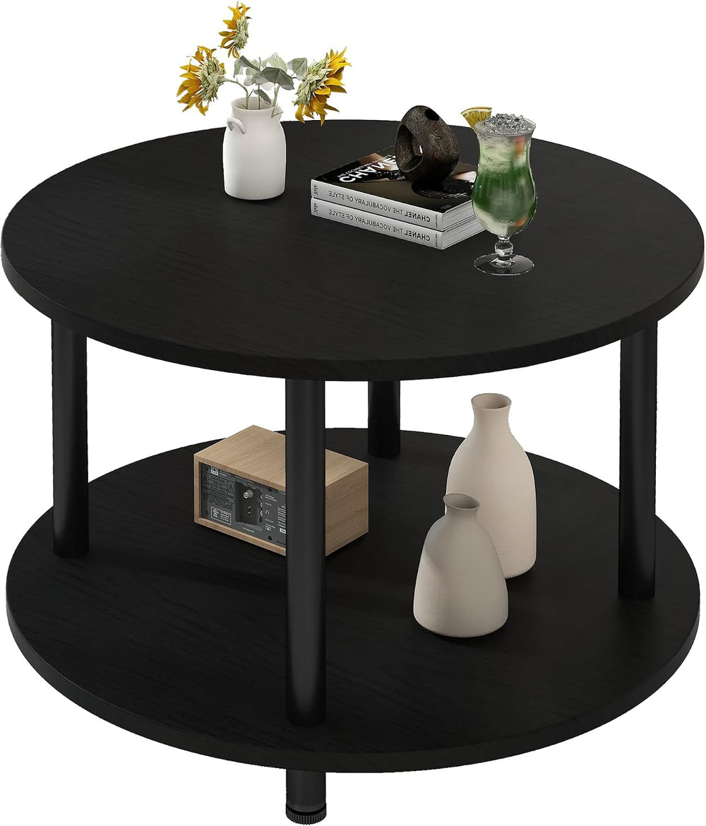 Round Coffee Table 2 Shelves Living Room Side
