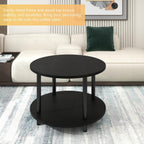 Round Coffee Table 2 Shelves Living Room Side
