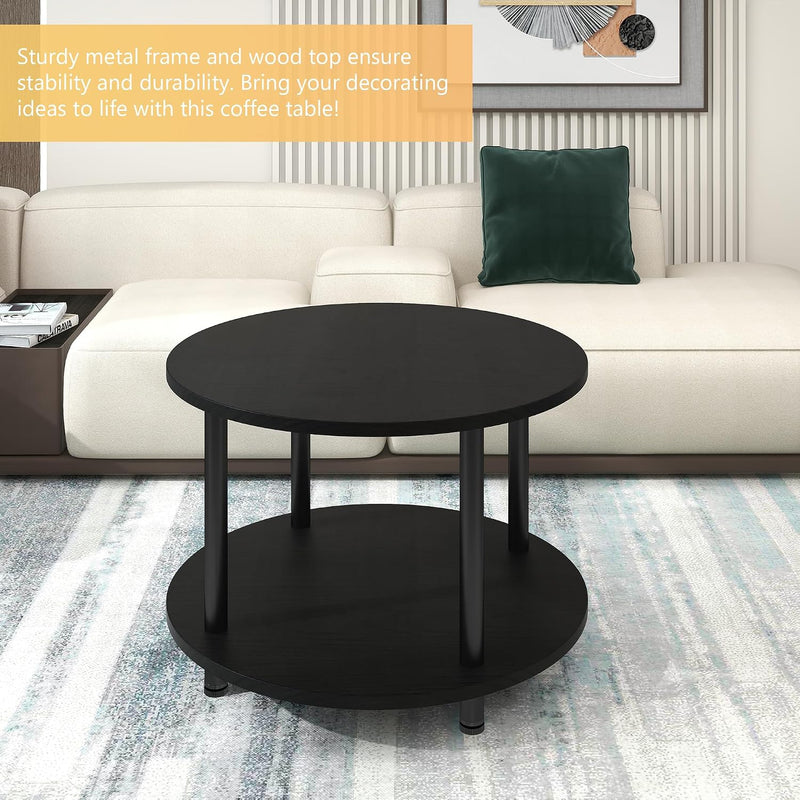 Round Coffee Table 2 Shelves Living Room Side