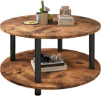 Round Coffee Table 2 Shelves Living Room Side