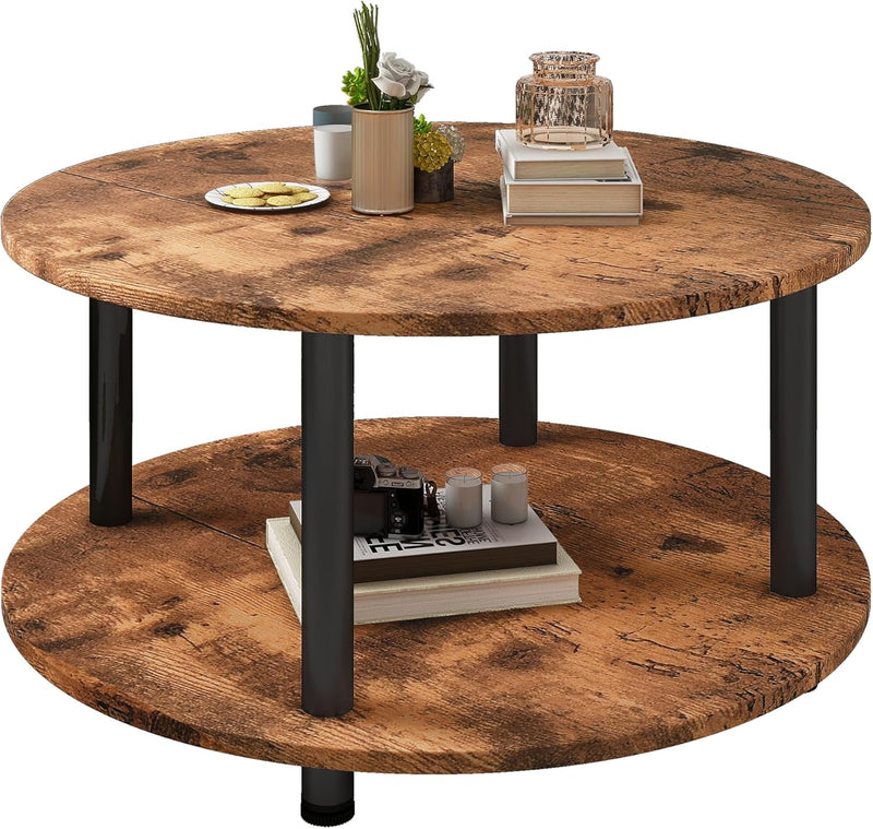 Round Coffee Table 2 Shelves Living Room Side