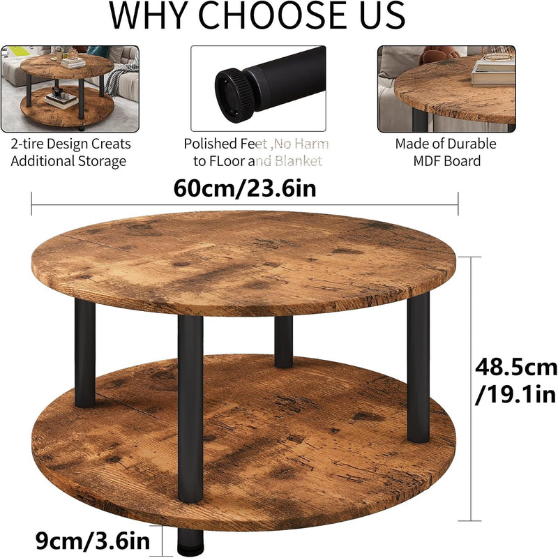 Round Coffee Table 2 Shelves Living Room Side
