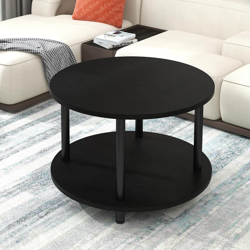 Round Coffee Table 2 Shelves Living Room Side